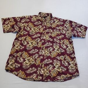 Cambridge Classics Men's XL Tropical Hawaiian Floral Button Down Shirt Maroon